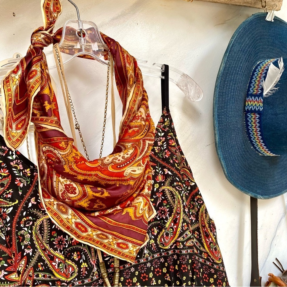 Enchanting Gypsy vibe boho satin scarf/wrap southwestern equestrian vibe